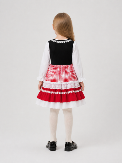 Dressy New Year's Dress with a Plaid Skirt and Lace back view