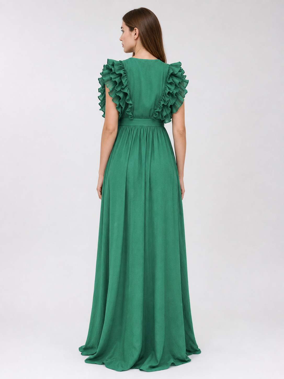 Emerald Green Maxi Dress with a V-Neckline