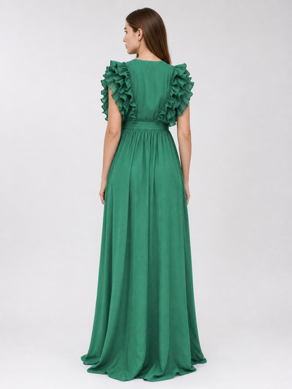 Emerald Green Maxi Dress with a V-Neckline