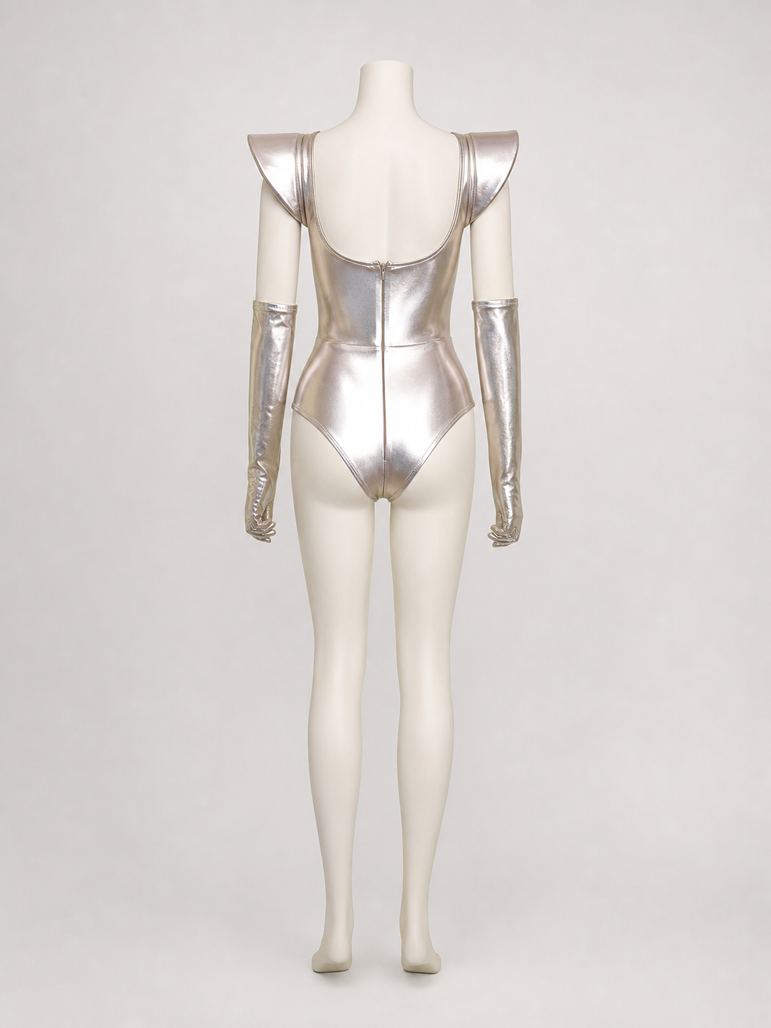 Silver cosplay jumpsuit costume with a heart