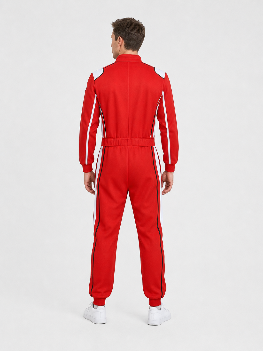 Red, White, and Black Racing Jumpsuit for Cosplay back view