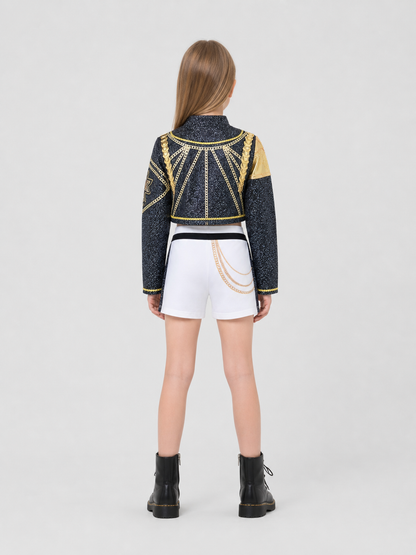 Children's Demon Hunter Costume, Black and Gold with Chains back view