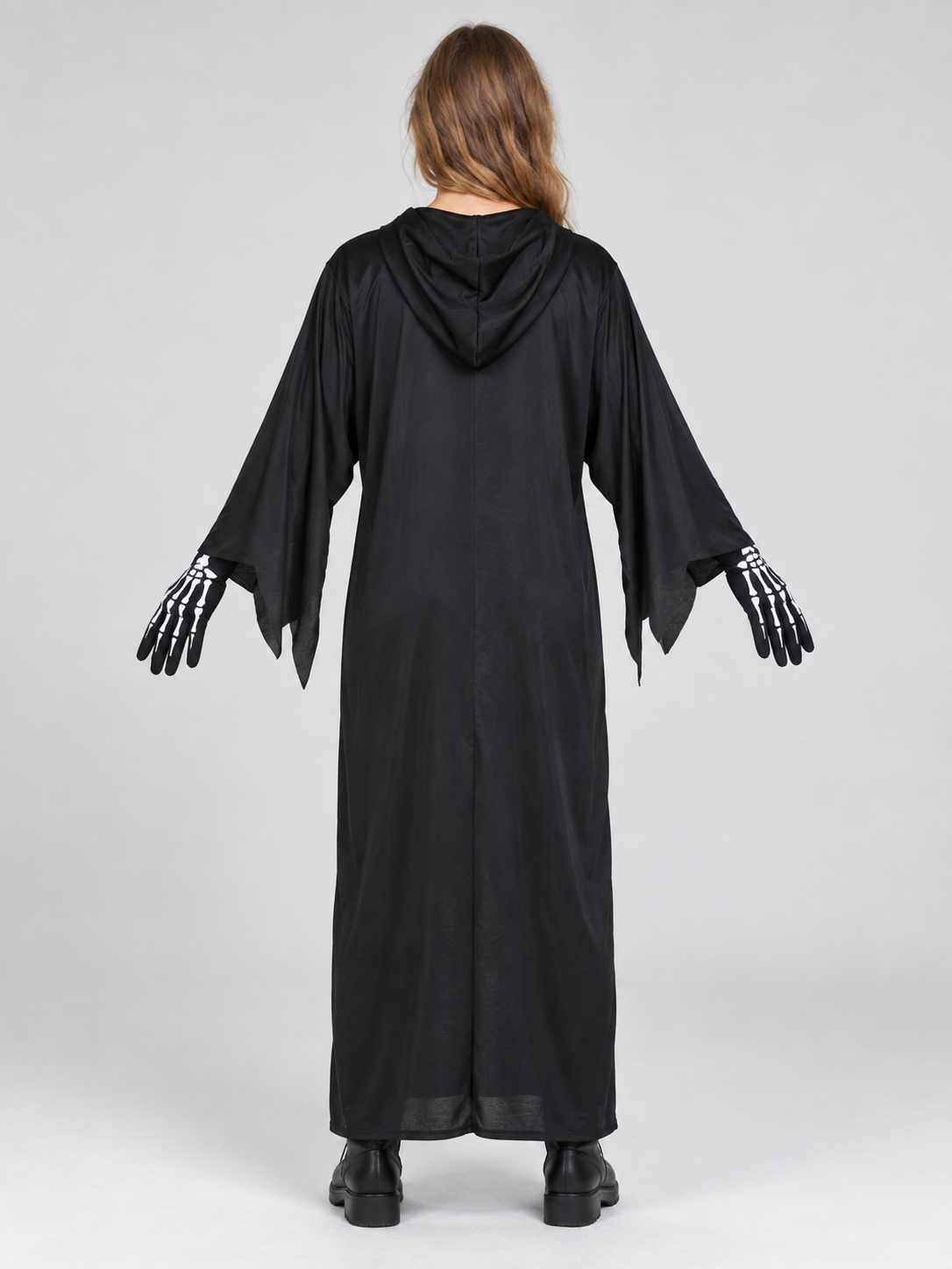 Skeleton Halloween Costume with Hood and White Print