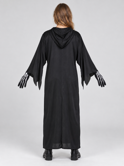 Skeleton Halloween Costume with Hood and White Print