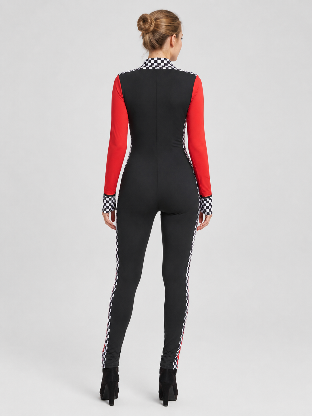 Racing Jumpsuit with Checkerboard Print and Patches back view