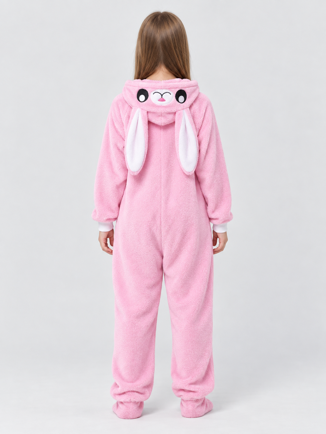 Pink Flannel Kigurumi Pajama with Bunny Ears