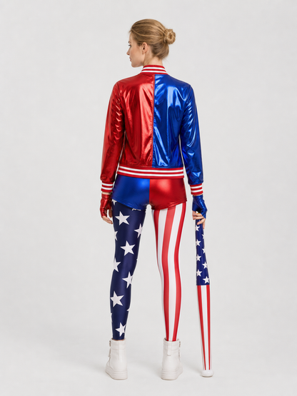 Harley Quinn Cosplay Costume, Jacket, Shorts, Gloves back view