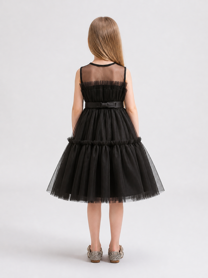 Black Princess Dress for Girls with a Full Skirt back view