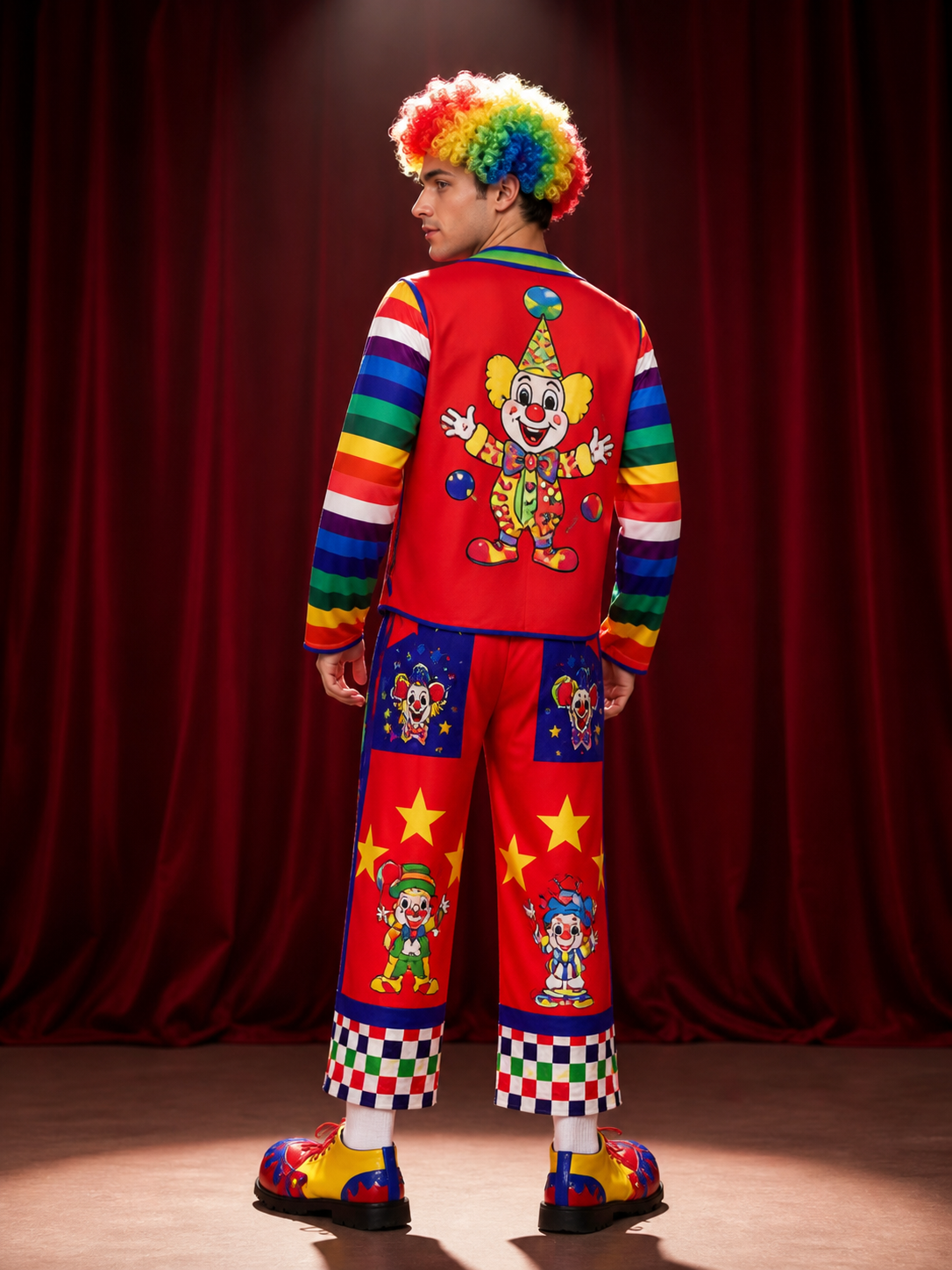 Rainbow Clown Costume with Print for Performances and Cosplay
