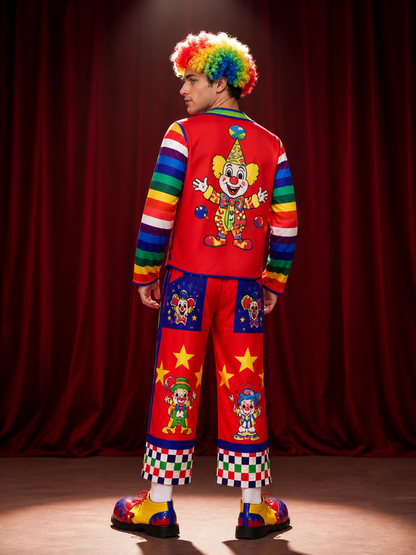 Rainbow Clown Costume with Print for Performances and Cosplay