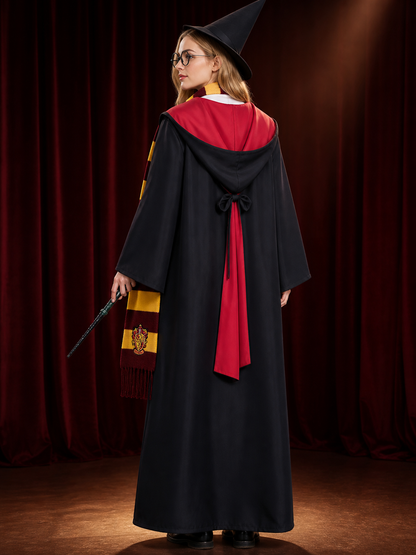 Unisex Gryffindor Style Wizard Costume Set, Complete Outfit with Robe, Shirt back view