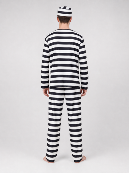 Striped Prisoner Costume with Cap and Handcuffs
