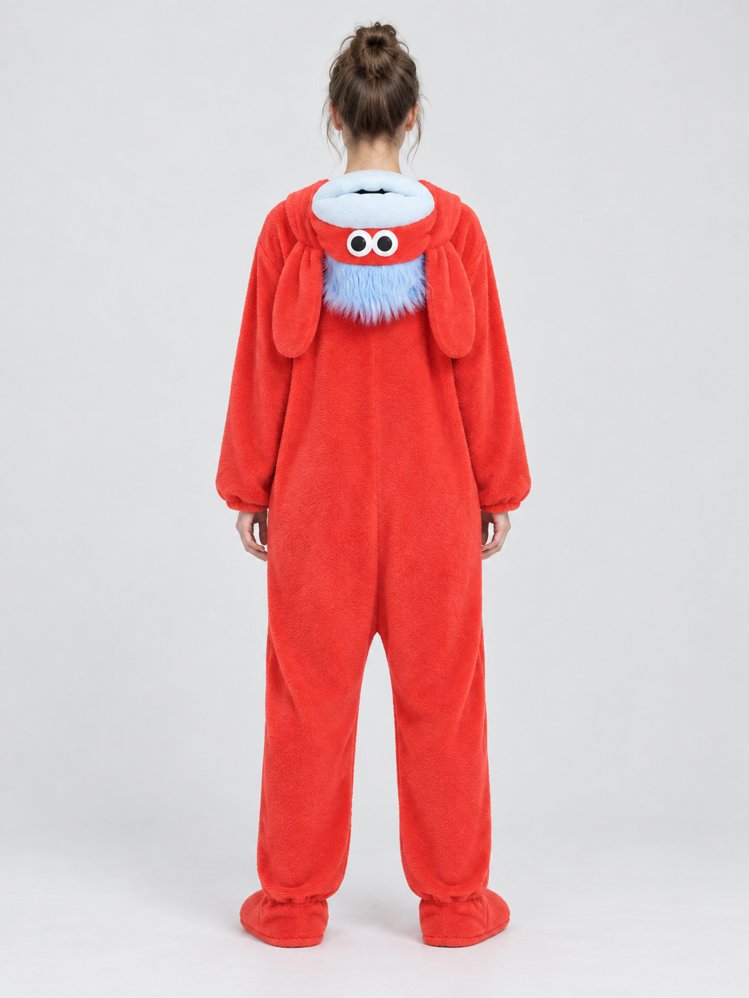 Red Home Jumpsuit Pajama with a Puffy Face