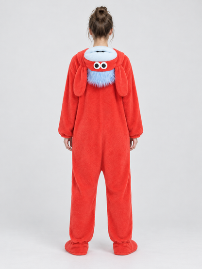 Red Home Jumpsuit Pajama with a Puffy Face