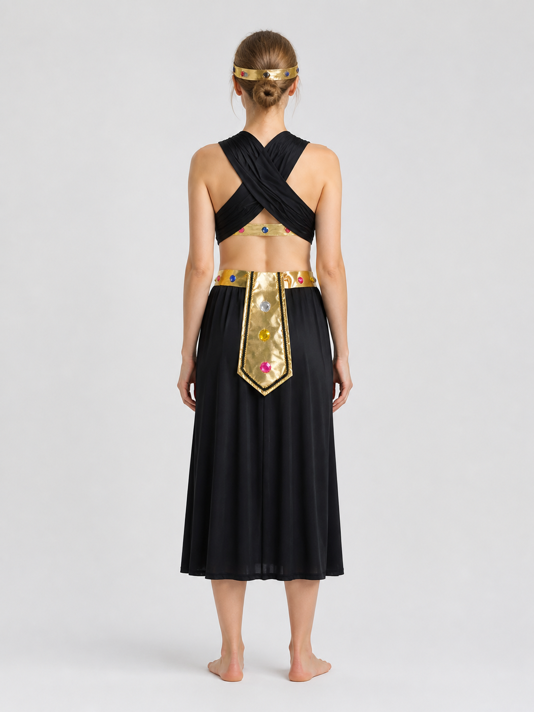 Cleopatra Costume with a Gold Belt and Colorful Stones back view