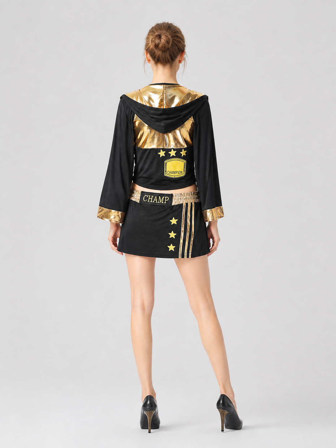 Black and Gold Boxer Costume with Medal and Stars back view