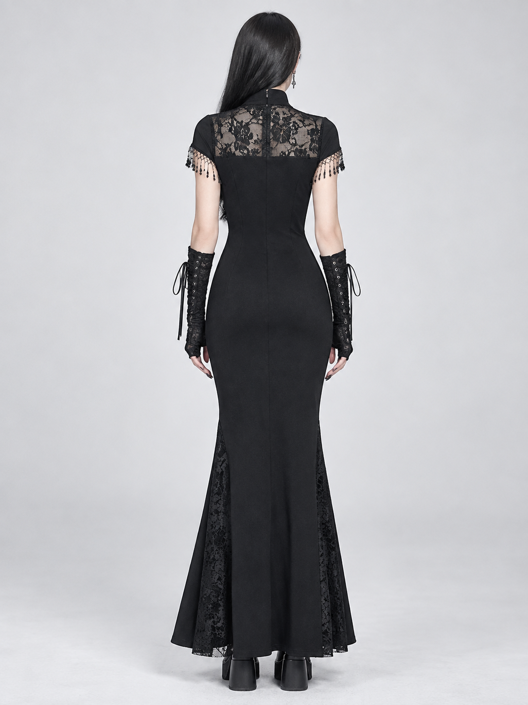 Gothic Black Lace Dress with High Collar