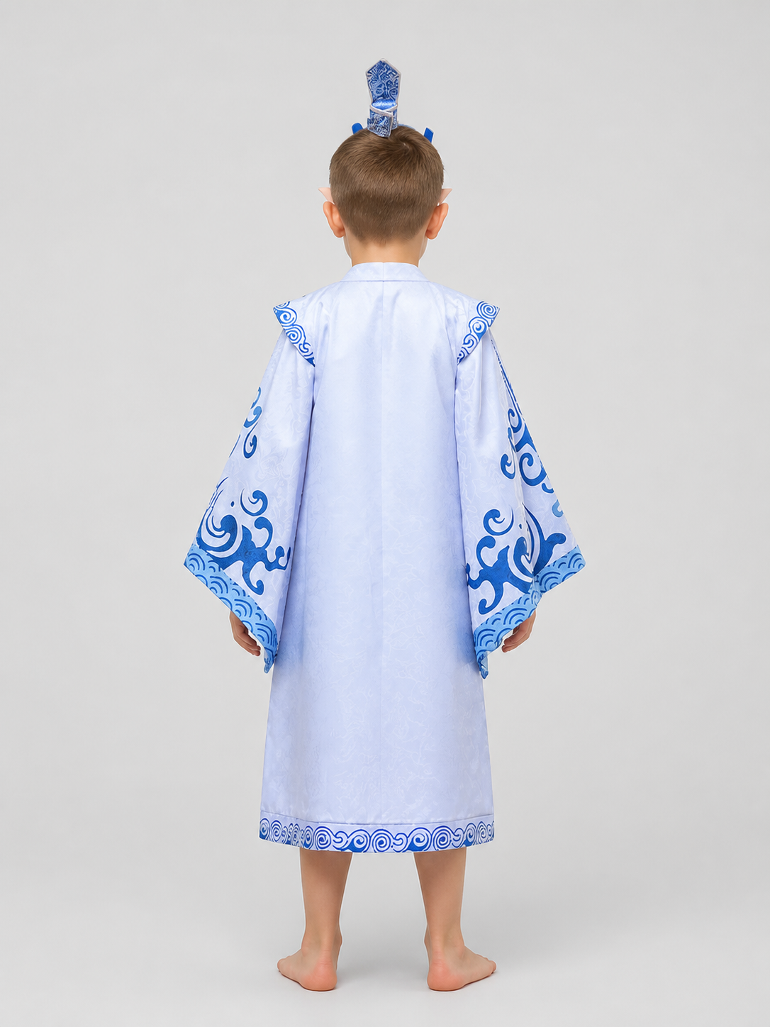 Ao Bing Cosplay Costume, White-and-Blue Robe with Wig back view