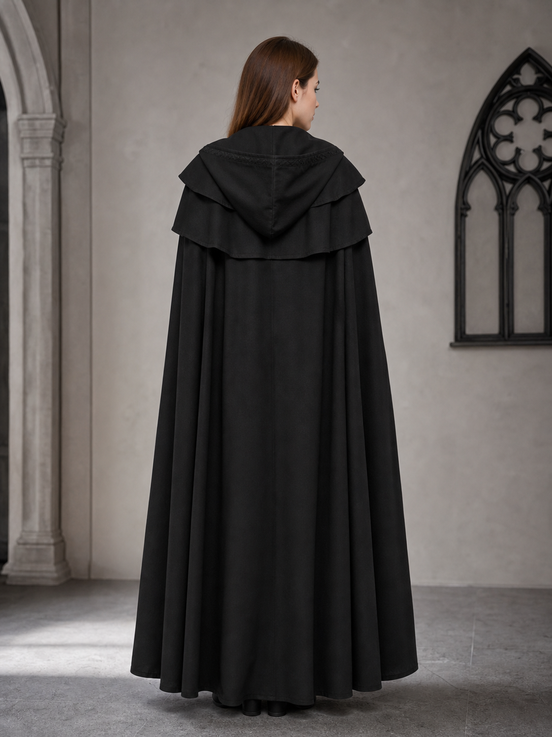 Black Gothic Hooded Cloak in Medieval Style