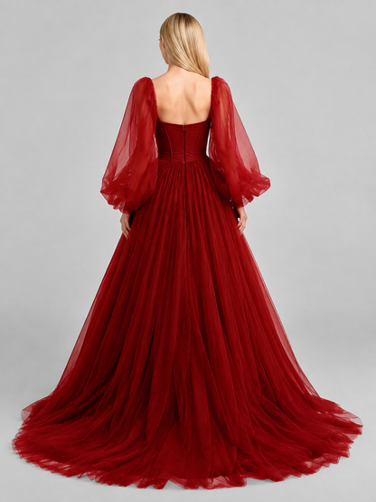 Red Wedding Dress with a Corset Bodice back view