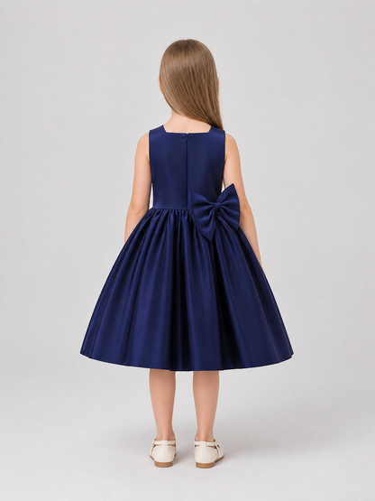 Girls' Party Dress with Bow and Full Skirt back view