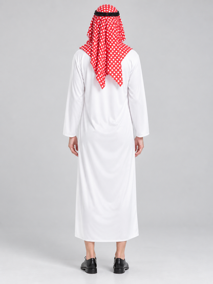 Costume with White Robe, Headscarf, Glasses, and Chain back view
