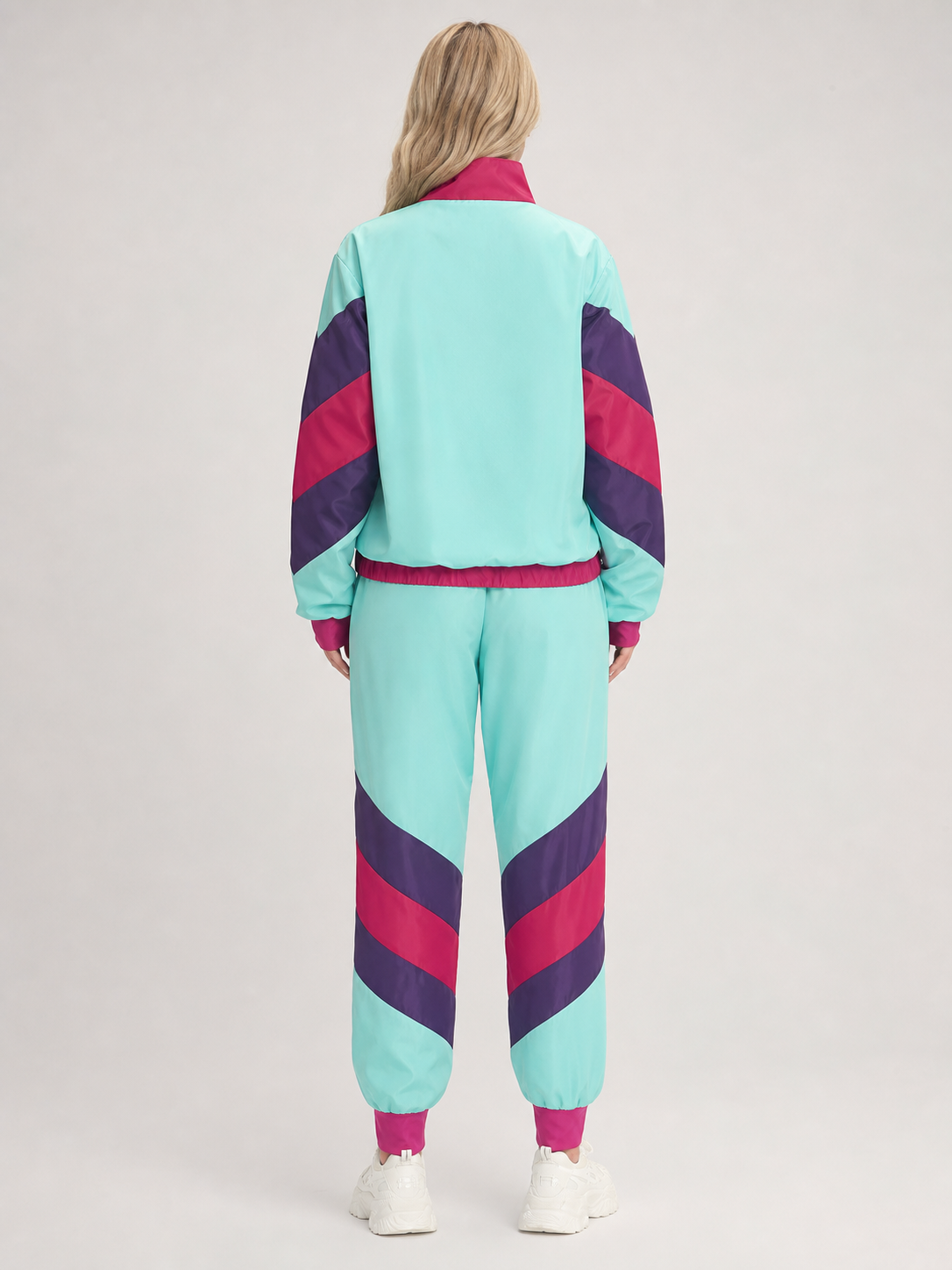 Colorful Jumpsuit with Stand Collar and Zipper