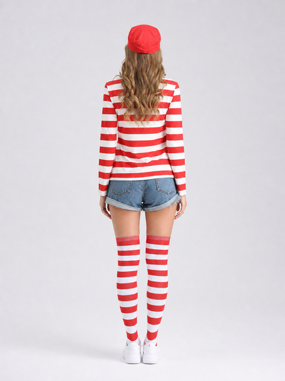 Long-Sleeve Red and White Striped T-Shirt