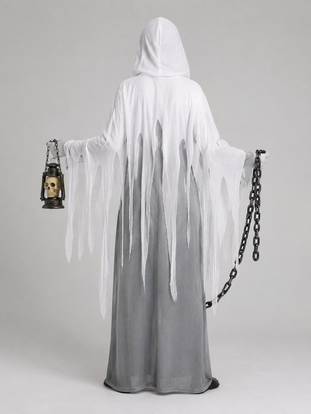 Ghost Costume with Tattered Robe and Lantern back view