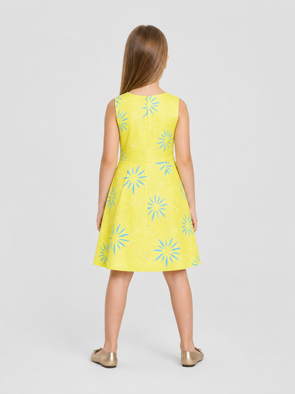 Joy cosplay dress from Inside Out 2, yellow and blue back view
