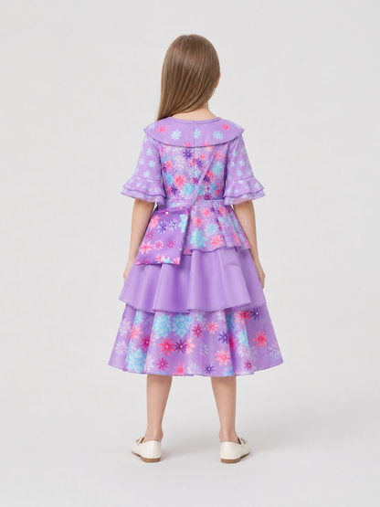 Children's Dressy Dress with Floral Print and Ruffles back view