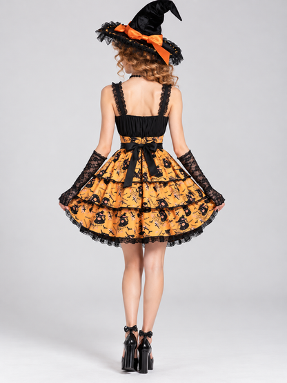 Witch Halloween Costume: Black and Orange Dress with Bow