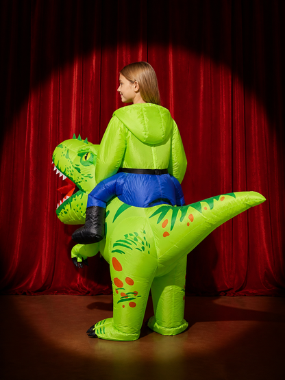 Kids Inflatable Green Dinosaur Costume with Spikes and Long Tail, Halloween back view