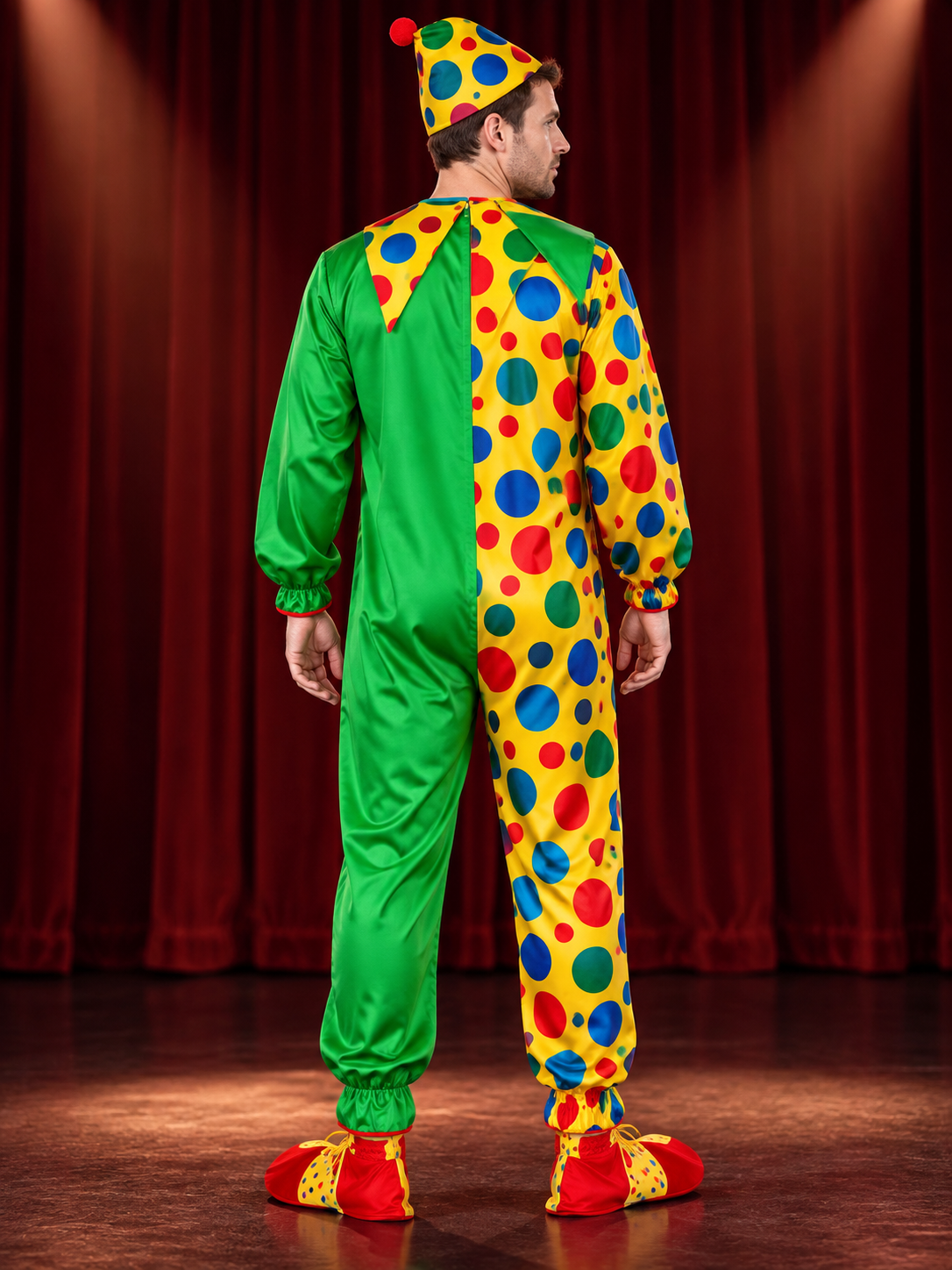 Green Polka Dot Clown Costume with Jumpsuit and Hat