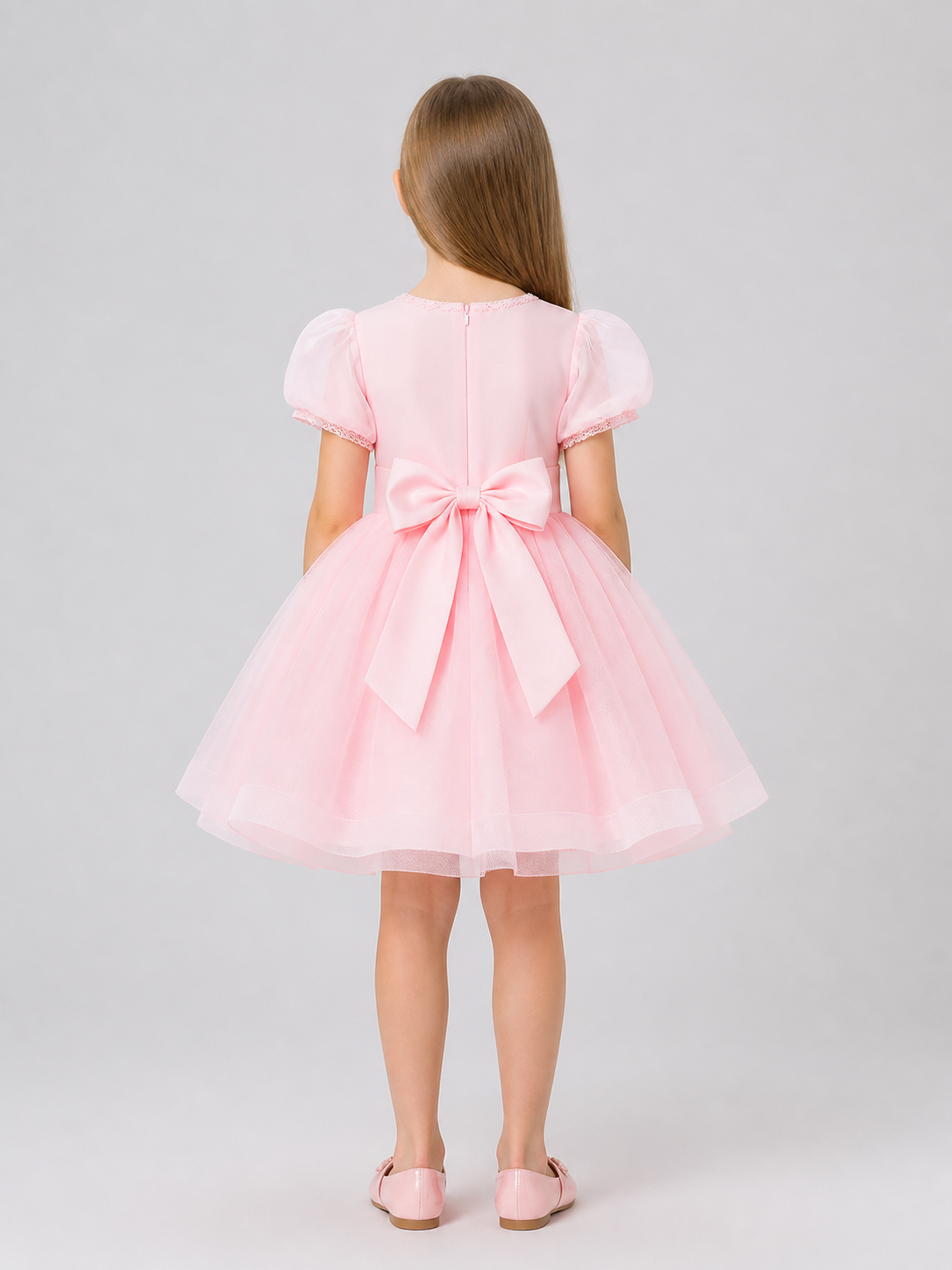 Pink Lace Princess Dress with Full Skirt back view