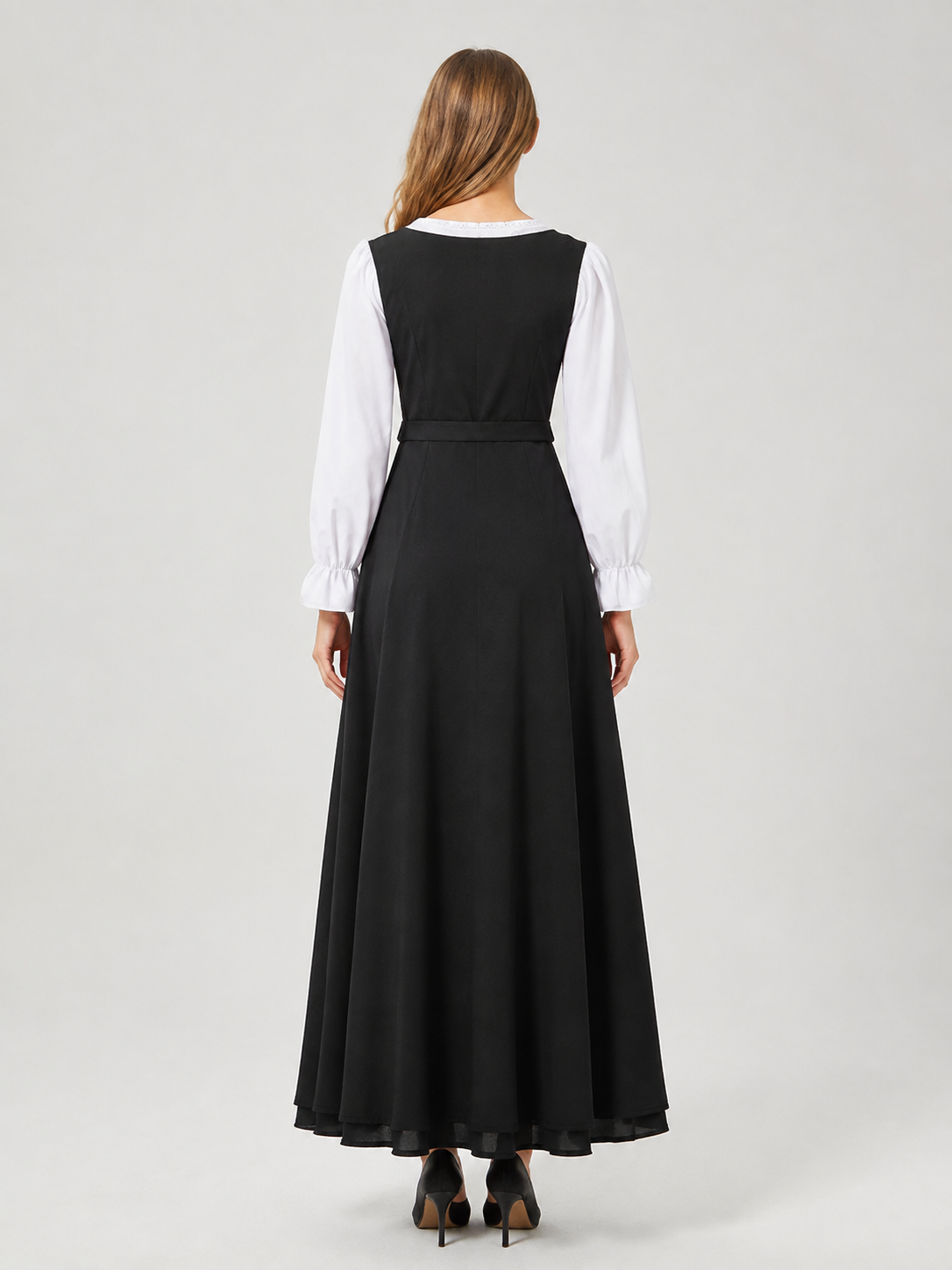 Long Black Historical-Style Dress with Lacing back view