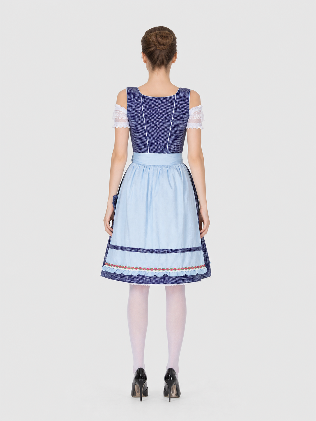 Bavarian Ethnic Dress with Apron and Floral Trim back view