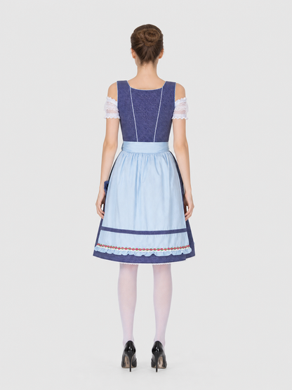 Bavarian Ethnic Dress with Apron and Floral Trim back view