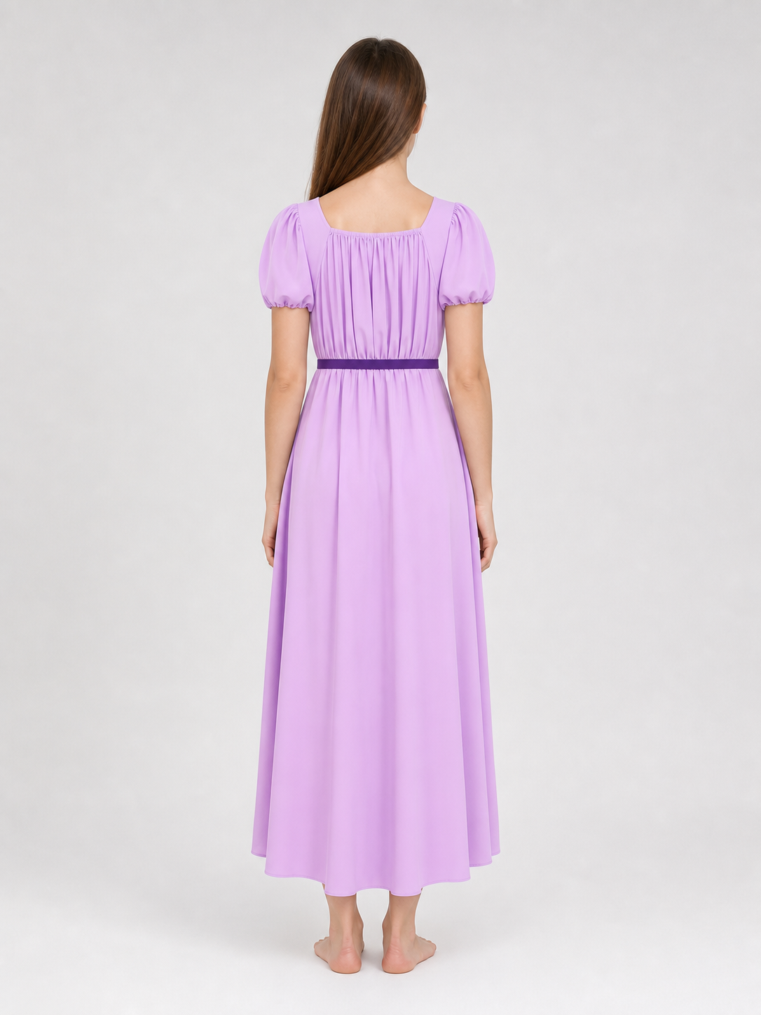Regency-Style Dress with a Belt and Puff Sleeves