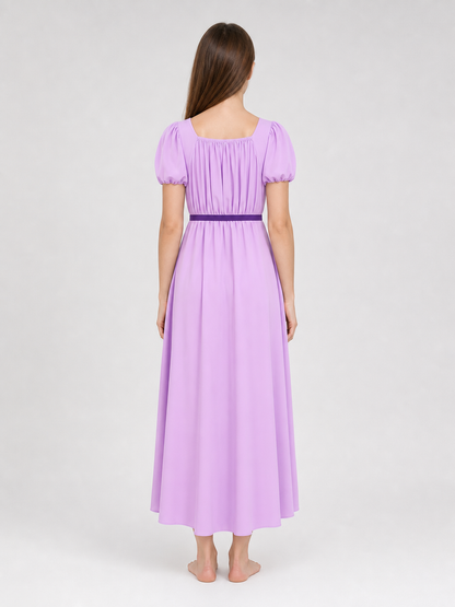 Regency-Style Dress with a Belt and Puff Sleeves
