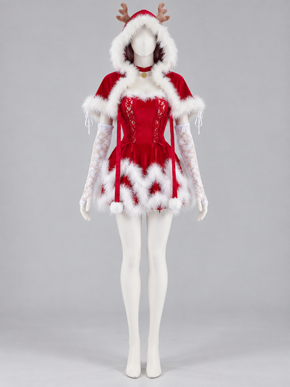 Hooded Costume with Reindeer Antlers back view