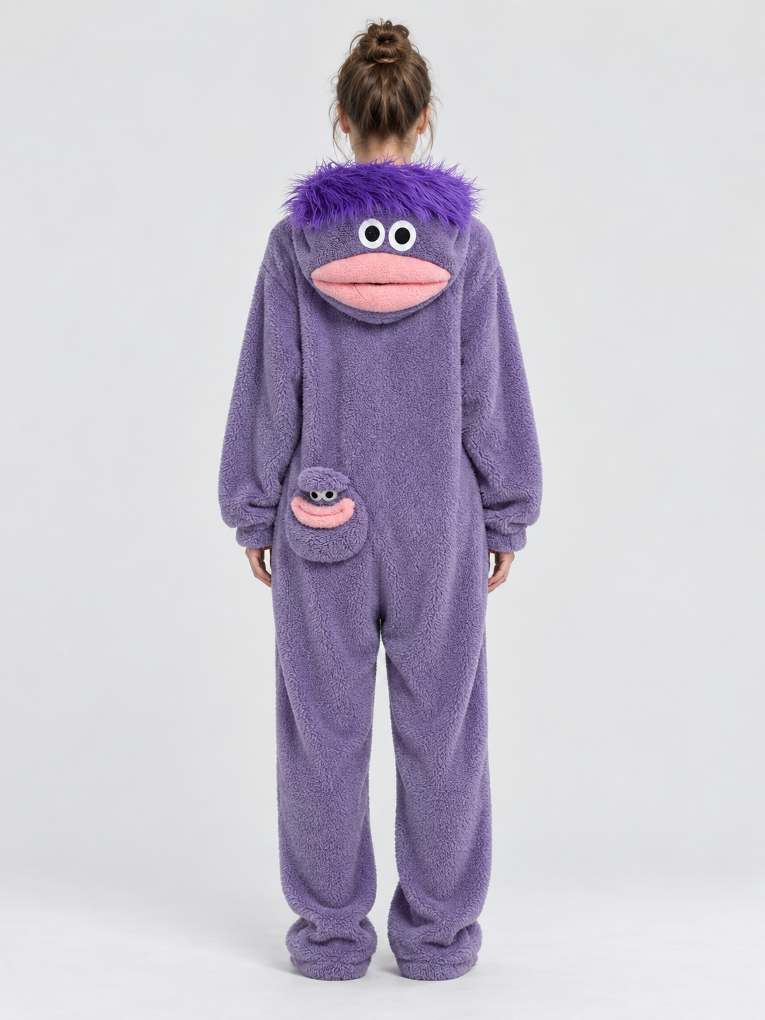 Insulated Fleece Pajama Jumpsuit with Cartoon Decor