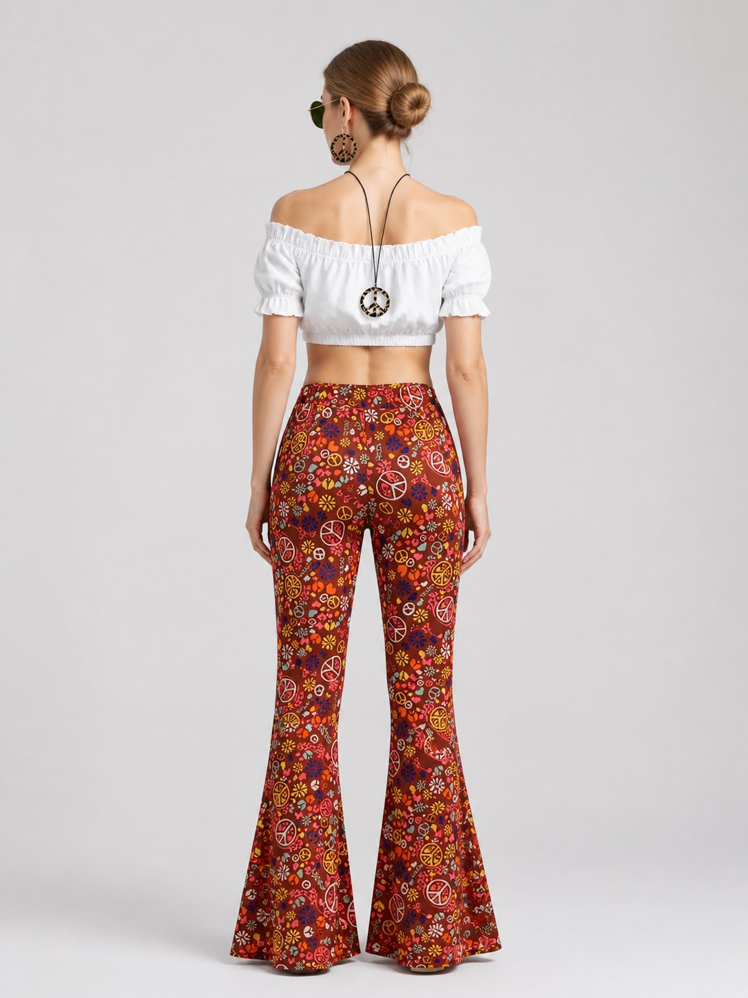 Party Costume: Top, Flare-Leg Pants, and Accessories back view