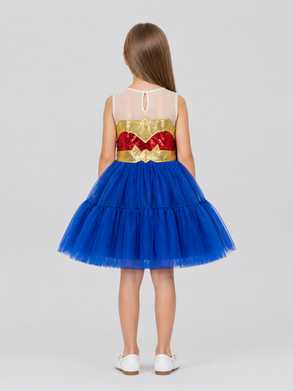 Captain America-Inspired Carnival Tutu Dress for Cosplay with a Tulle Skirt
