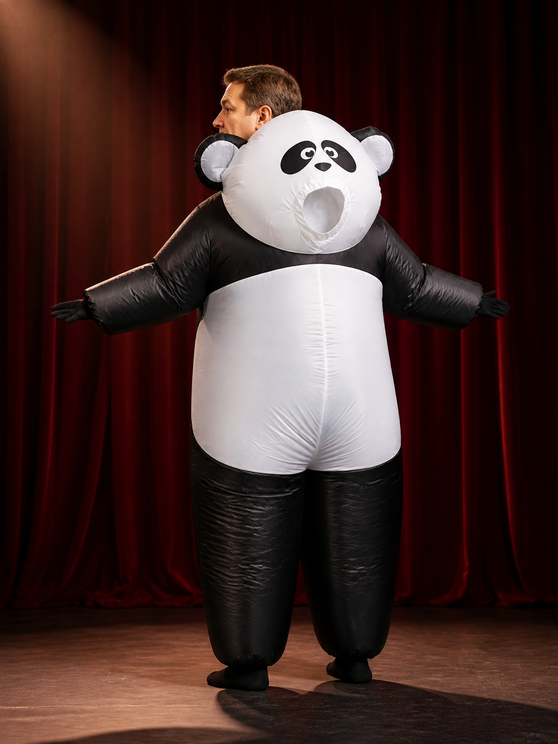 Panda Costume Bodysuit, Black and White Plush Onesie for Halloween and Christmas back view