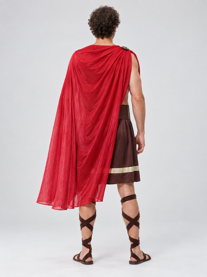 Warrior Costume with Red Cape and Belt back view
