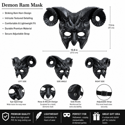 1pc Halloween Horned Demon Full-Face Mask with Curled Horns for Cosplay Party