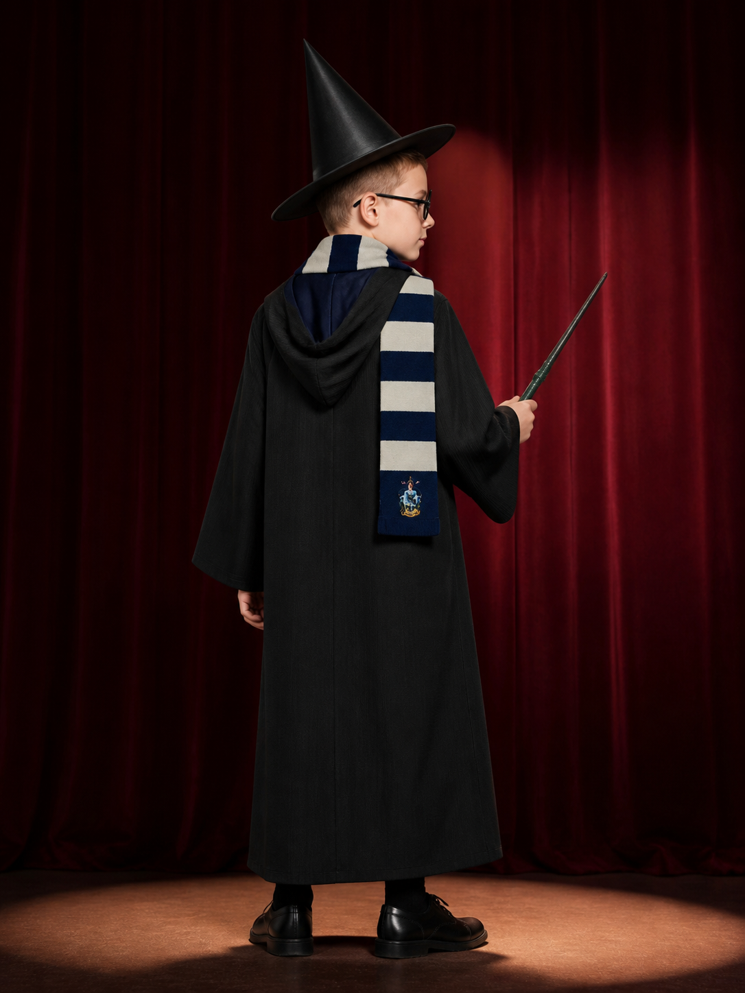 Ravenclaw Wizard Robe with Hood and Scarf for Cosplay back view