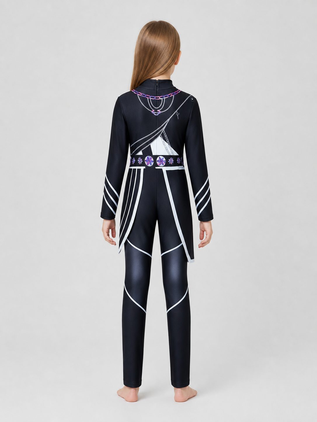 Punk Rumi Cosplay Jumpsuit, Black, with Decorative Details back view