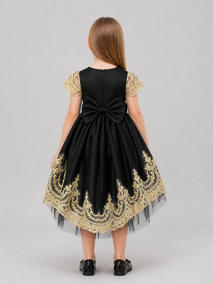 Full Princess Dress with Gold Embroidery and Train back view
